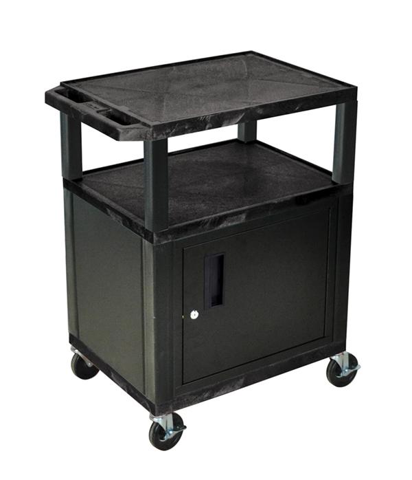 Luxor Tuffy Black 3 Shelf AV Cart W/ Nickel Legs & Cabinet