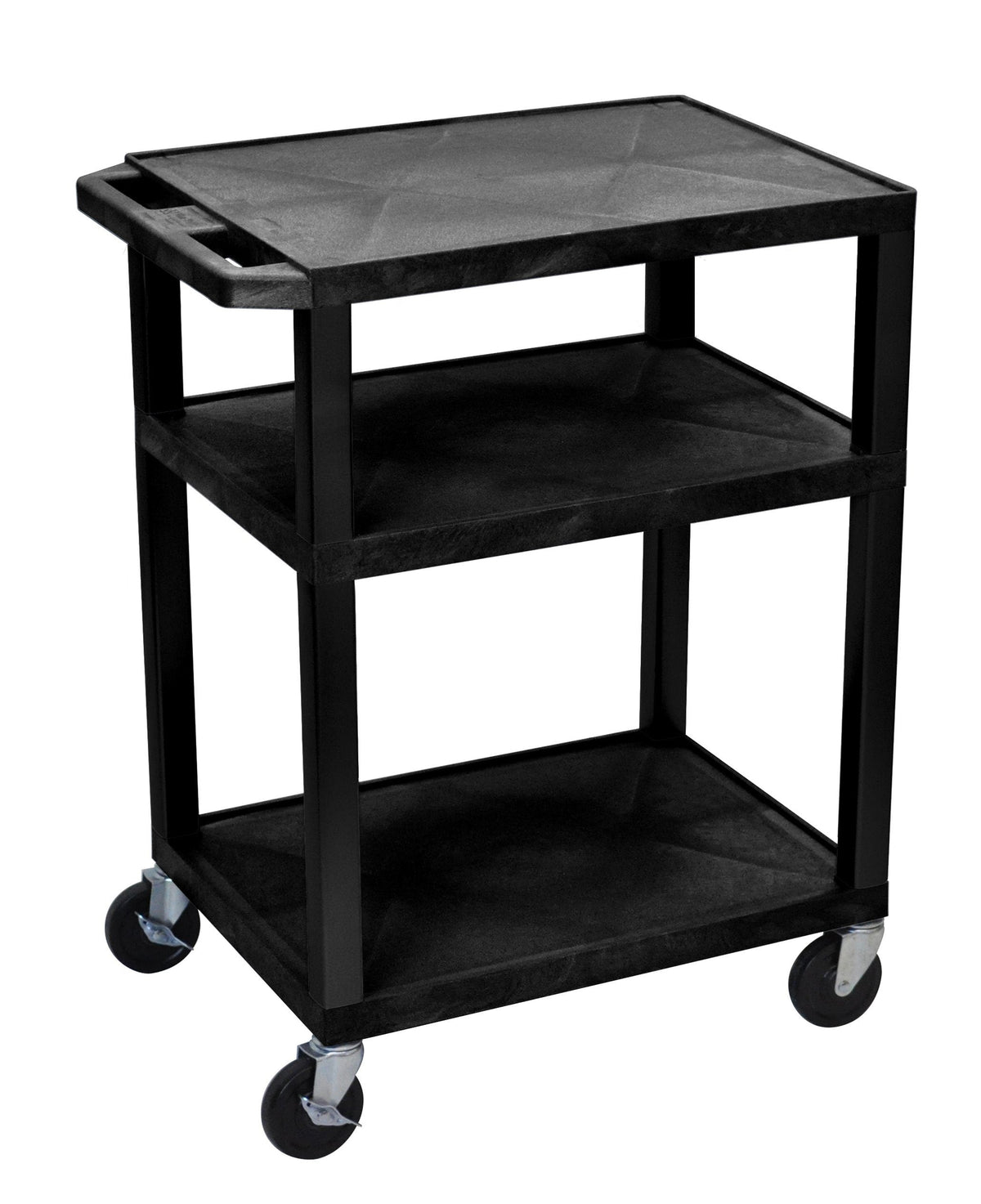 Luxor Tuffy Black 3 Shelf AV Cart w/ Nickel Legs & Electric