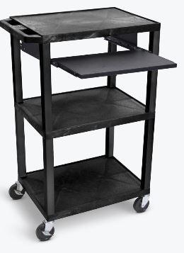 Luxor Tuffy Black 42’’ 3 Shelf Cart W/ Pull Out Shelf