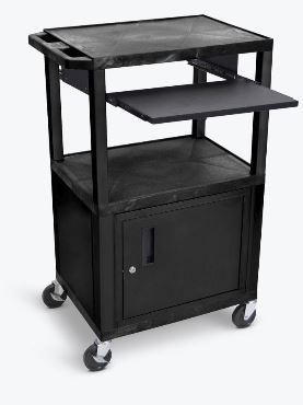 Luxor Tuffy Black 42’’ 3 Shelf Cart W/ Black Pullout