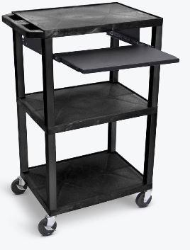 Luxor Tuffy Black 42’’ 3 Shelf Cart W/ Black Pullout Shelf