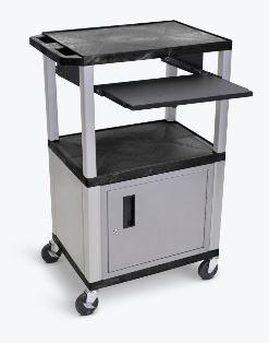 Luxor Tuffy Black 42’’ 3 Shelf Cart W/ Black Pullout Shelf