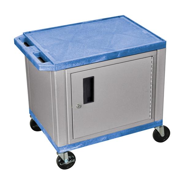 Luxor Tuffy Blue 2 Shelf AV Cart W/ Nickel Legs & Cabinet