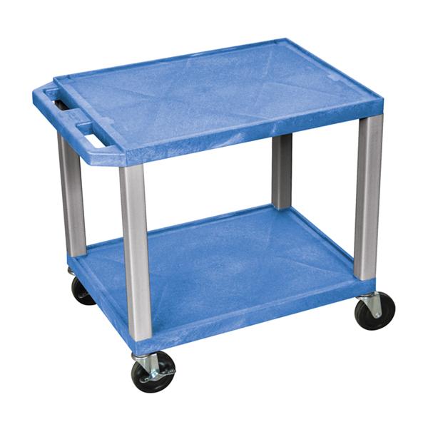 Luxor Tuffy Blue 2 Shelf AV Cart w/ Nickel Legs & Electric