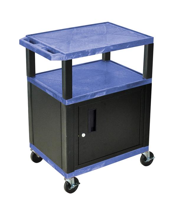 Luxor Tuffy Blue 3 Shelf AV Cart W/ Nickel Legs Cabinet &