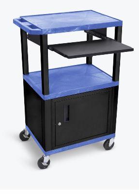Luxor Tuffy Blue 42’’ 3 Shelf Cart W/ Black Pullout Shelf