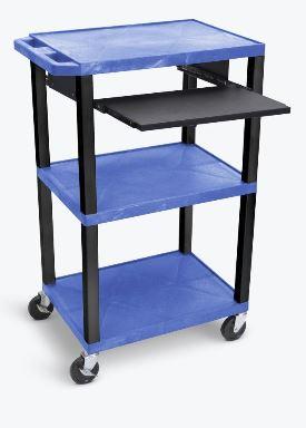 Luxor Tuffy Blue 42’’ 3 Shelf Cart W/ Black Pullout Shelf