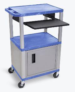 Luxor Tuffy Blue 42’’ 3 Shelf Cart W/ Black Pullout Shelf &