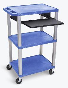 Luxor Tuffy Blue 42’’ 3 Shelf Cart W/ Black Pullout Shelf