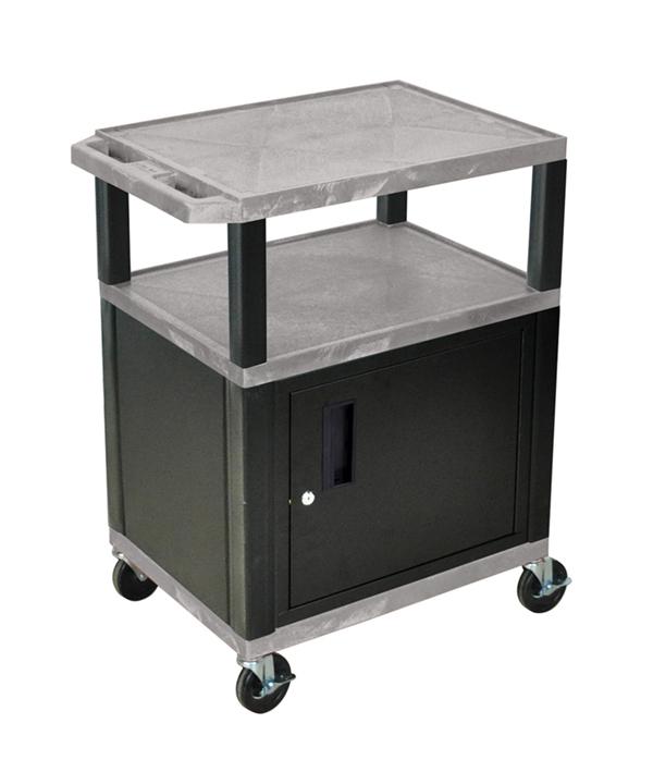 Luxor Tuffy Gray 3 Shelf AV Cart W/ Nickel Legs Cabinet &