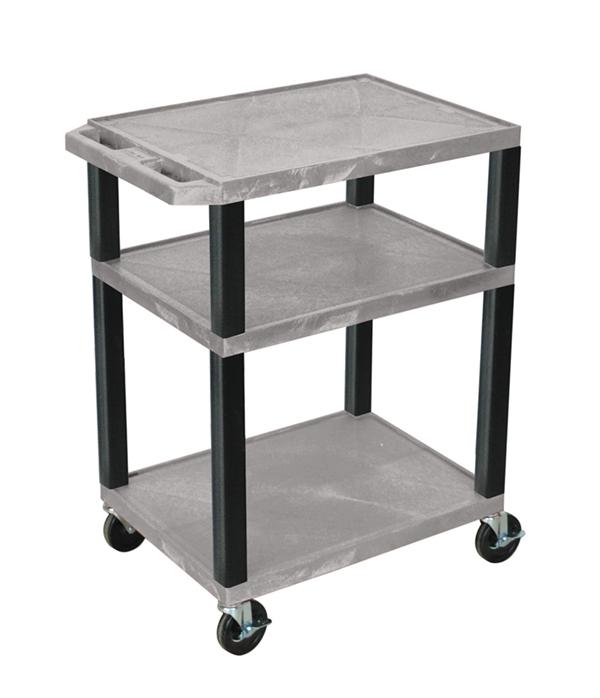 Luxor Tuffy Gray 3 Shelf AV Cart w/ Nickel Legs & Electric