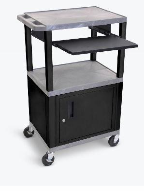 Luxor Tuffy Gray 42’’ 3 Shelf Cart W/ Black Pullout
