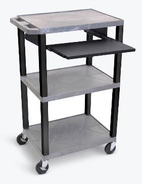 Luxor Tuffy Gray 42’’ 3 Shelf Cart W/ Black Pullout Shelf