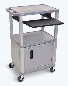 Luxor Tuffy Gray 42’’ 3 Shelf Cart W/ Black Pullout Shelf &