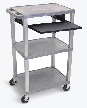 Luxor Tuffy Gray 42’’ 3 Shelf Cart W/ Black Pullout Shelf &