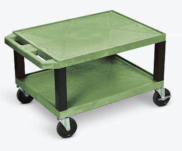 Luxor Tuffy Green 2 Shelf AV Cart w/ Black Legs & Electric