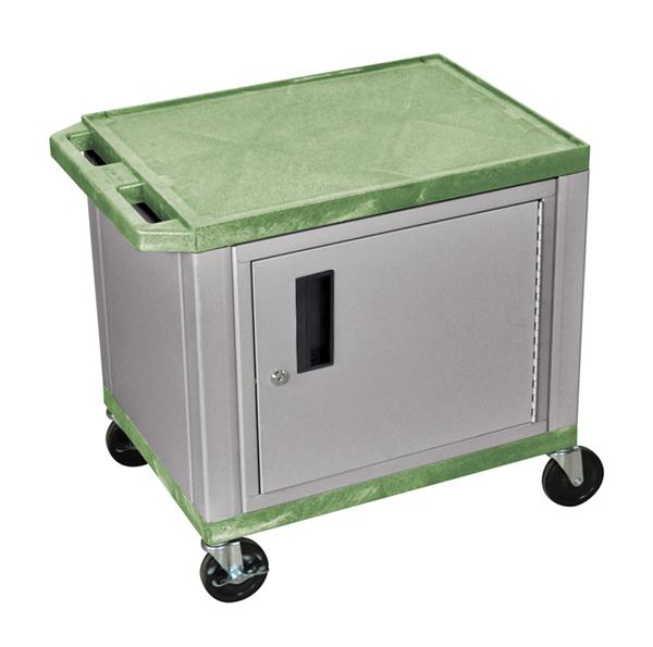 Luxor Tuffy Green 2 Shelf AV Cart W/ Nickel Cabinet &