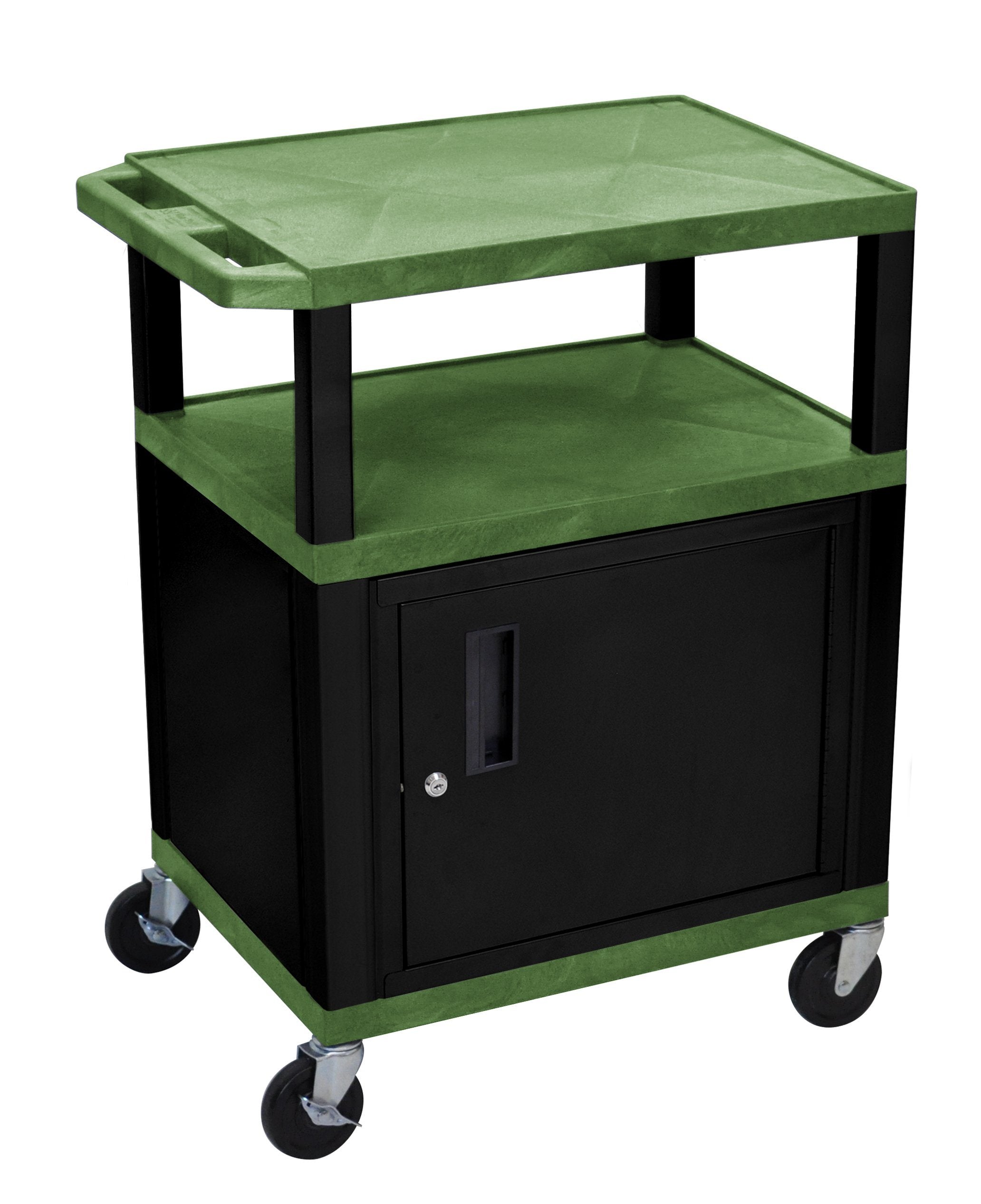 Luxor Tuffy Green 3 Shelf AV Cart W/ Nickel Legs Cabinet &