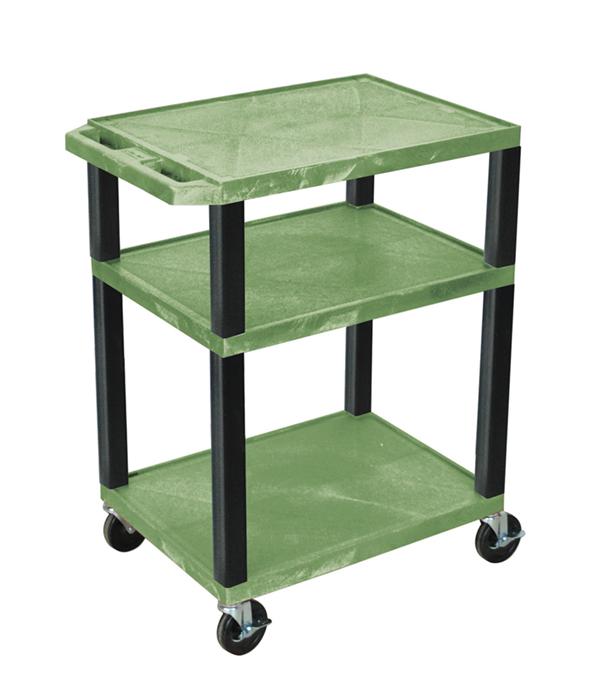 Luxor Tuffy Green 3 Shelf AV Cart w/ Nickel Legs & Electric