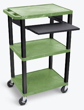 Luxor Tuffy Green 42’’ 3 Shelf Cart W/ Black Pullout Shelf