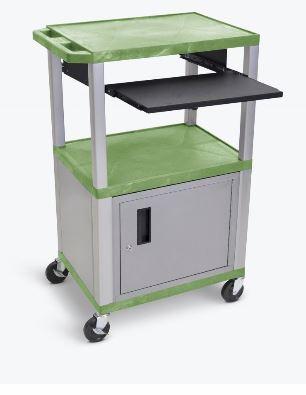 Luxor Tuffy Green 42’’ 3 Shelf Cart W/ Black Pullout Shelf
