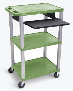 Luxor Tuffy Green 42’’ 3 Shelf Cart W/ Black Pullout Shelf