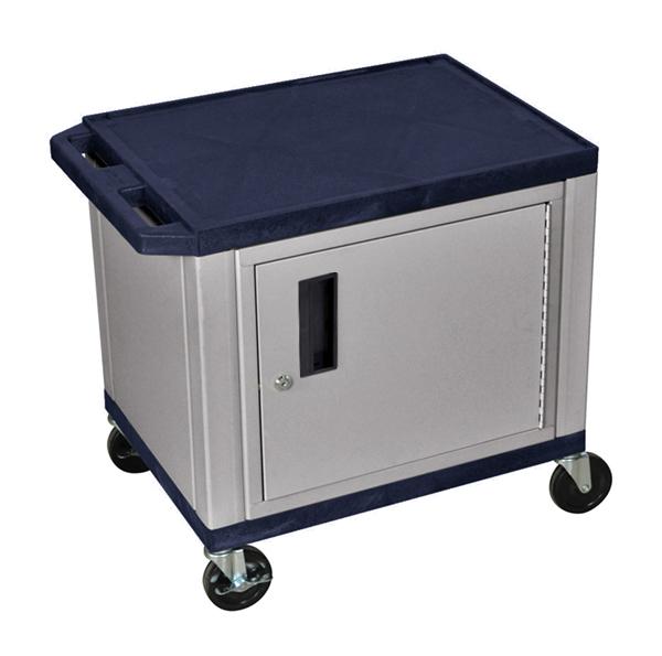 Luxor Tuffy Navy Blue 2 Shelf AV Cart W/ Nickel Cabinet &