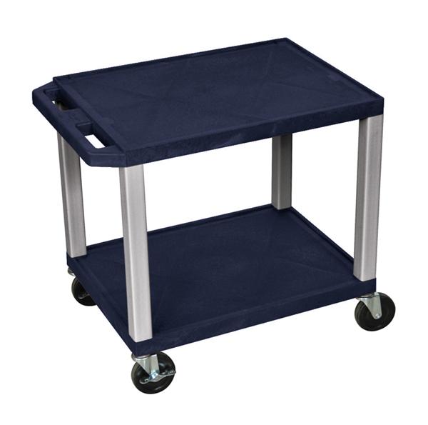 Luxor Tuffy Navy Blue 2 Shelf AV Cart w/ Nickel Legs &