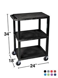 Luxor Tuffy Navy Blue 3 Shelf AV Cart W/Black Legs Cabinet