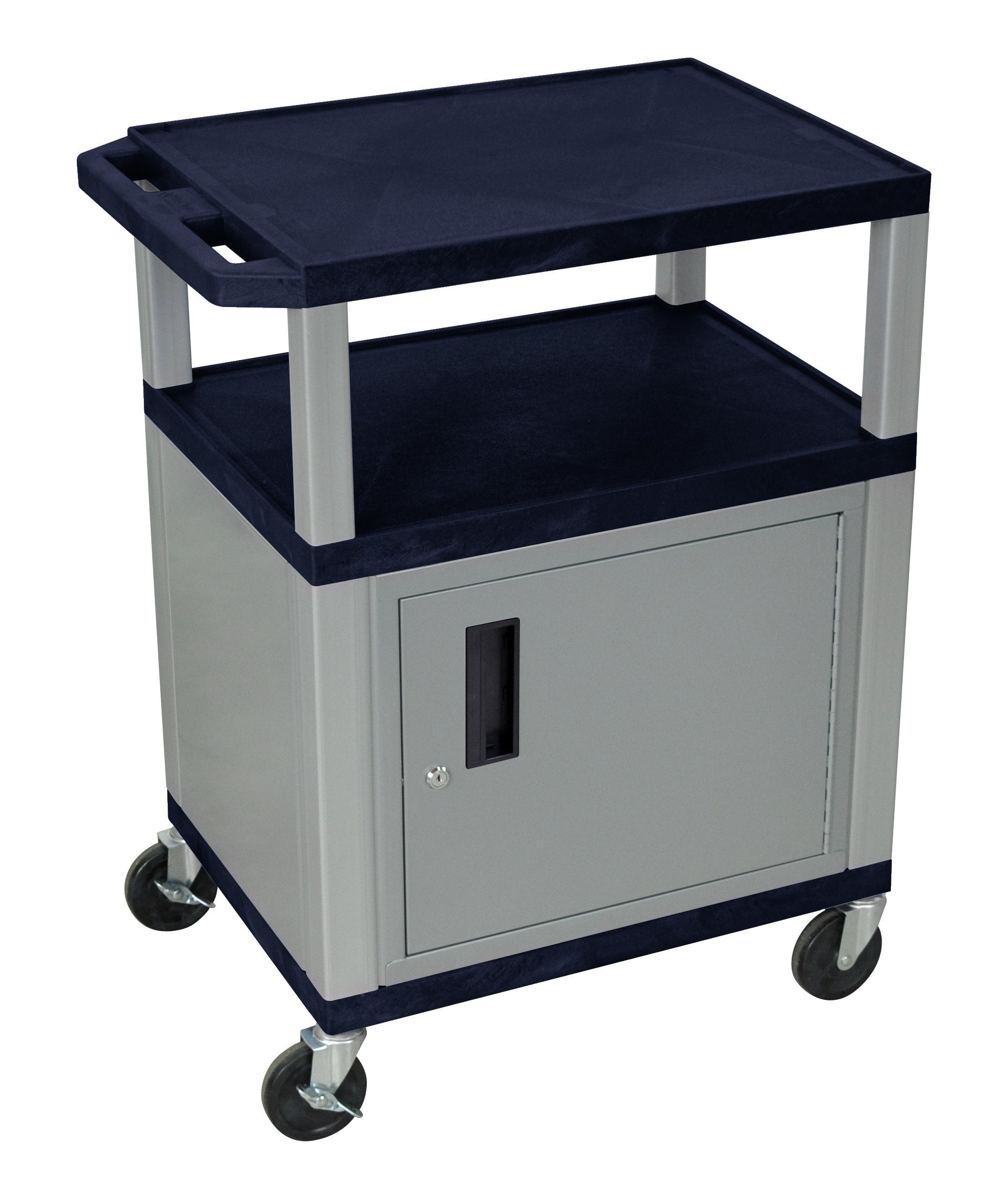 Luxor Tuffy Navy Blue 3 Shelf AV Cart w/ Black Legs &