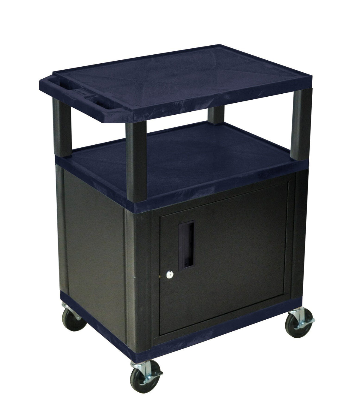 Luxor Tuffy Navy Blue 3 Shelf AV Cart W/ Nickel Legs
