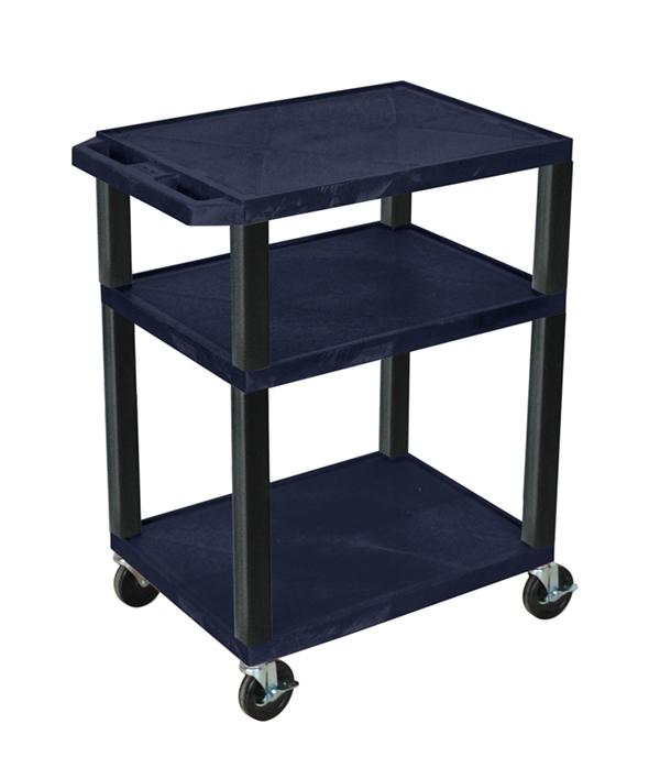 Luxor Tuffy Navy Blue 3 Shelf AV Cart w/ Nickel Legs &