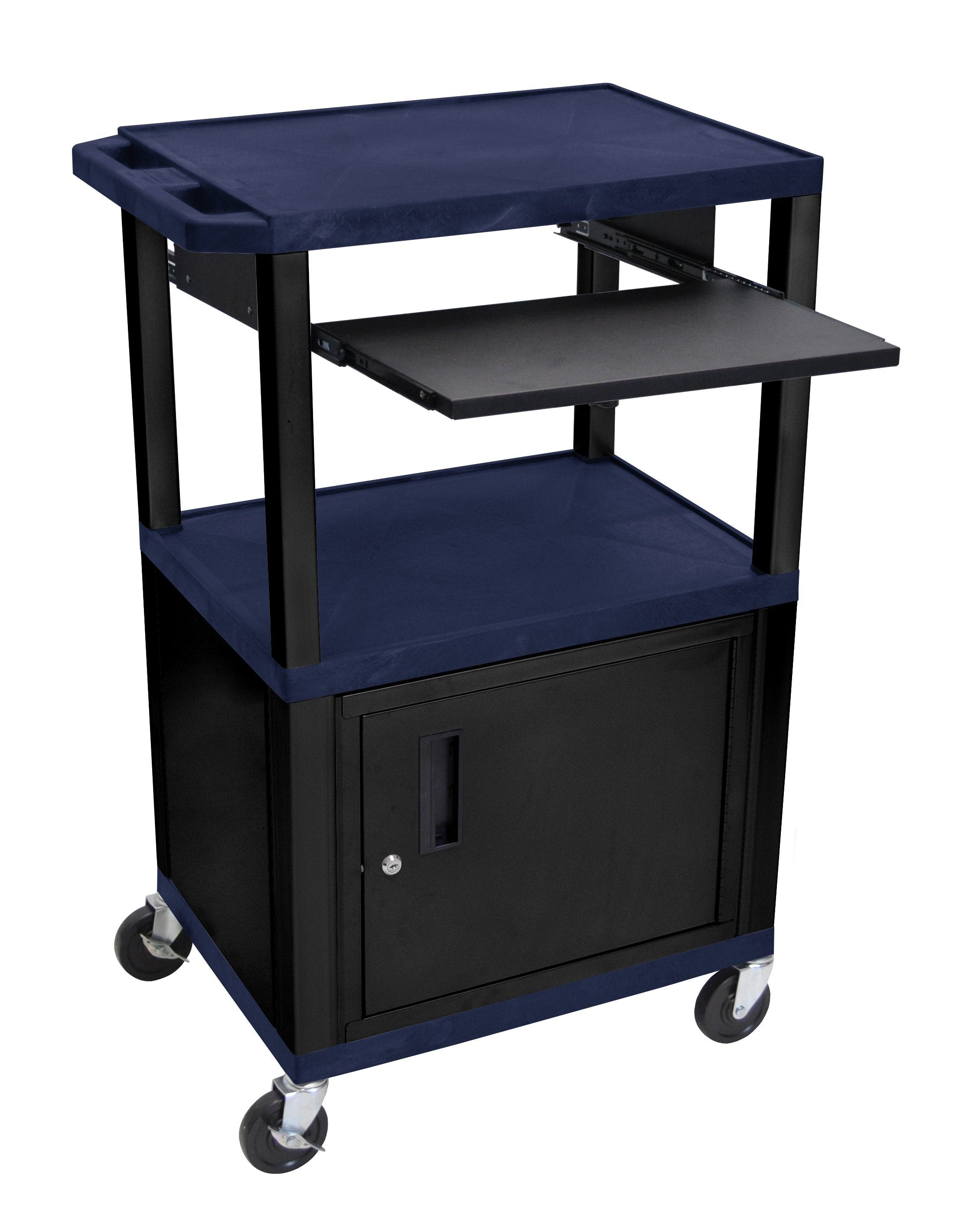 Luxor Tuffy Navy Blue 42’’ 3 Shelf Cart W/ Black Pullout