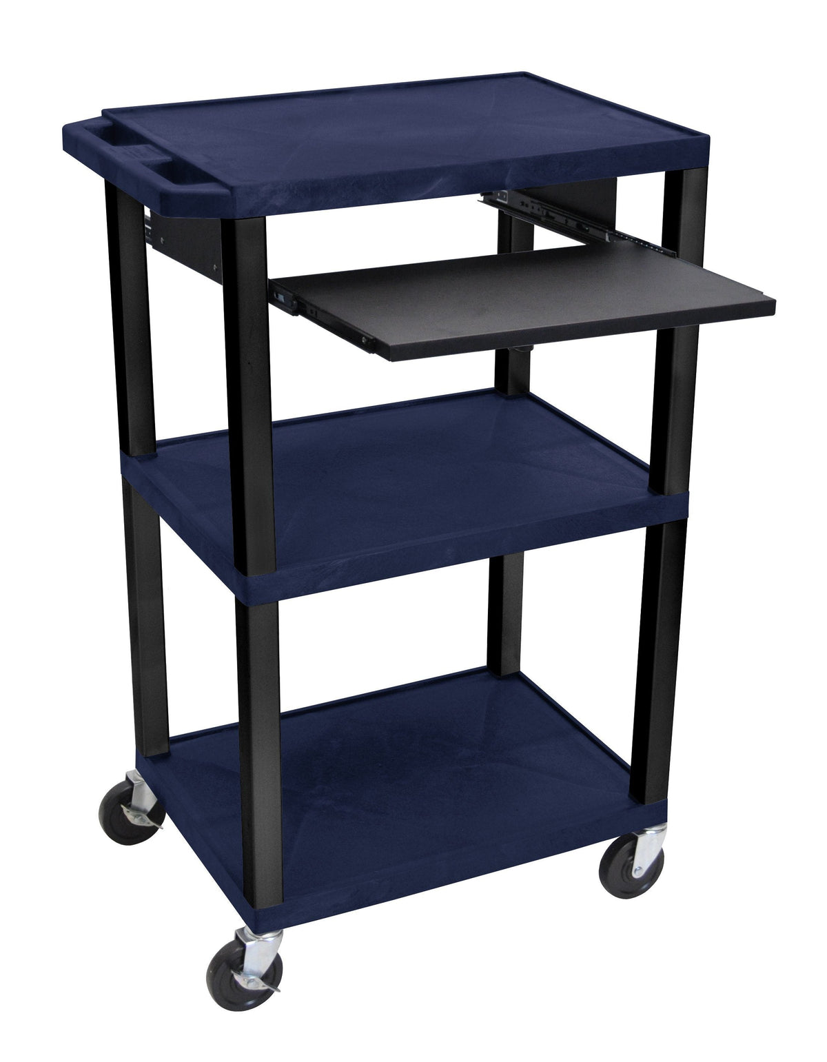 Luxor Tuffy Navy Blue 42’’ 3 Shelf Cart W/ Black Pullout