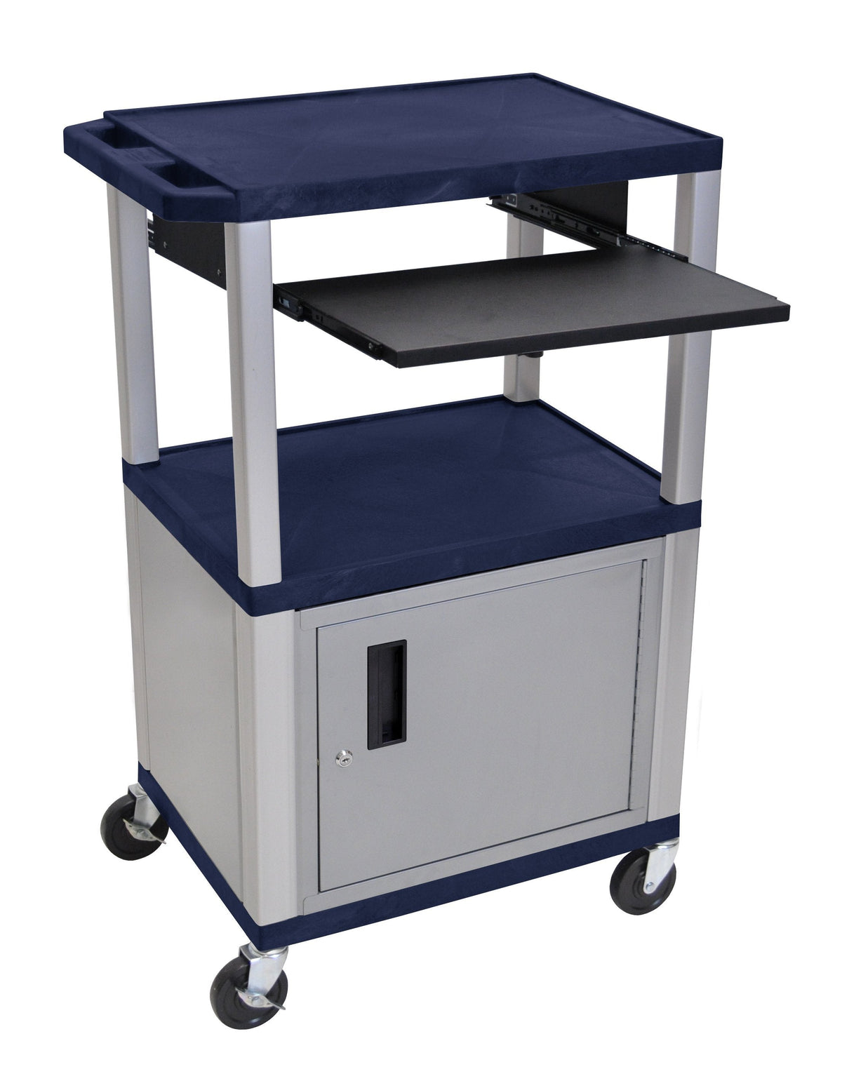 Luxor Tuffy Navy Blue 42’’ 3 Shelf Cart W/ Black Pullout