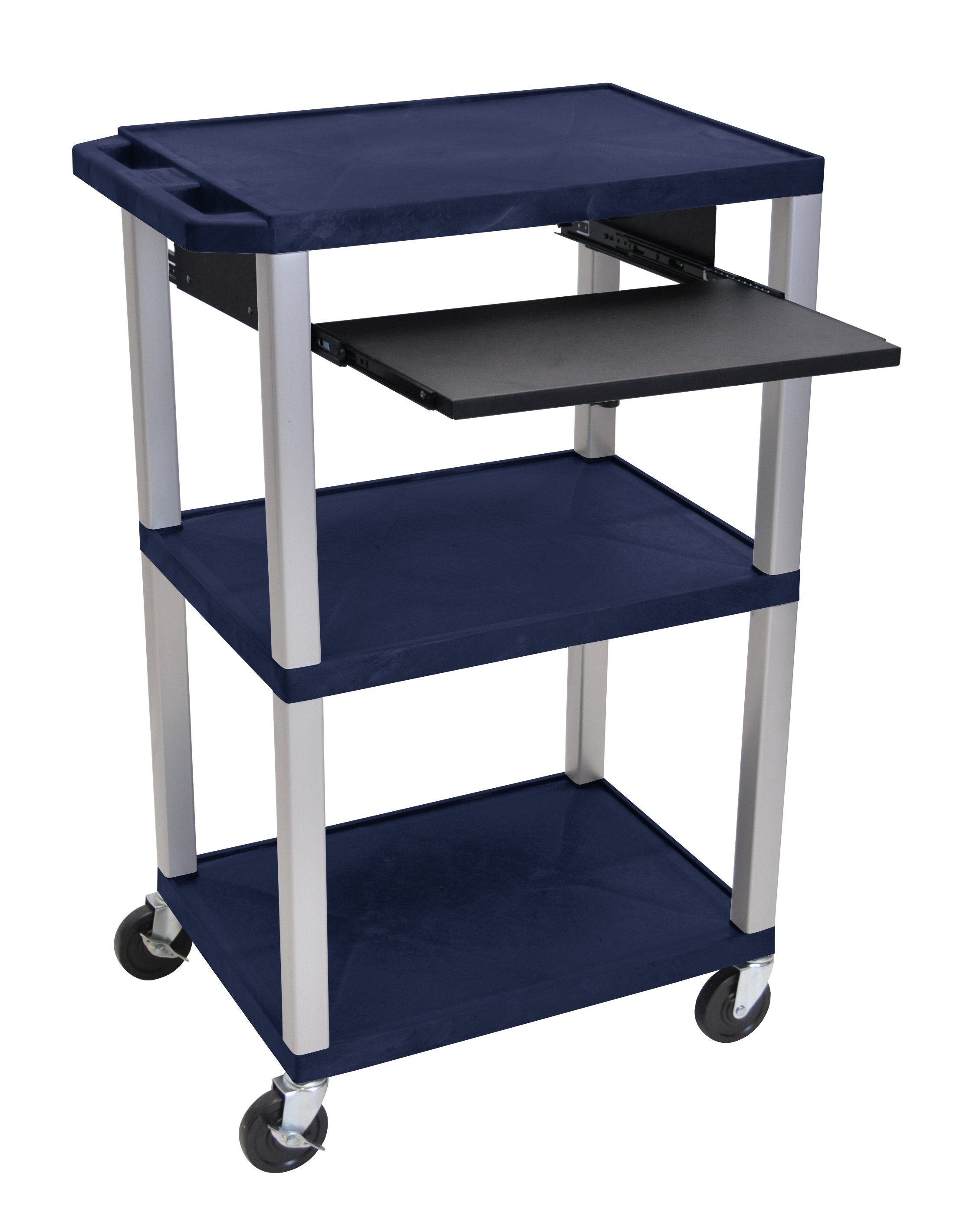 Luxor Tuffy Navy Blue 42’’ 3 Shelf Cart W/ Black Pullout