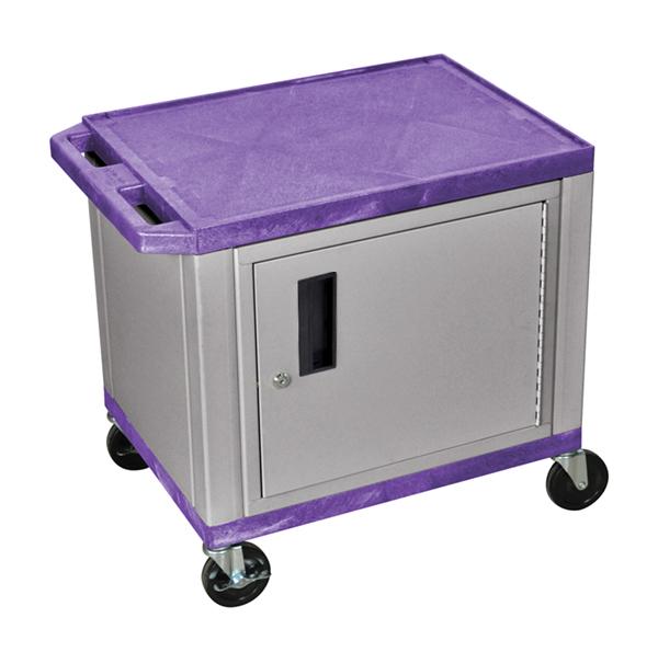 Luxor Tuffy Purple 2 Shelf AV Cart W/ Nickel Cabinet &