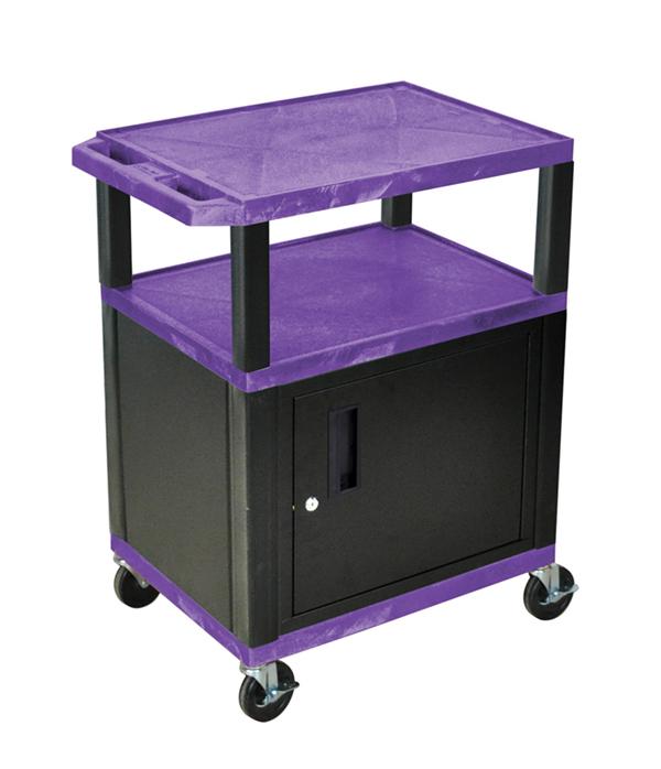 Luxor Tuffy Purple 3 Shelf AV Cart W/ Nickel Legs Cabinet &