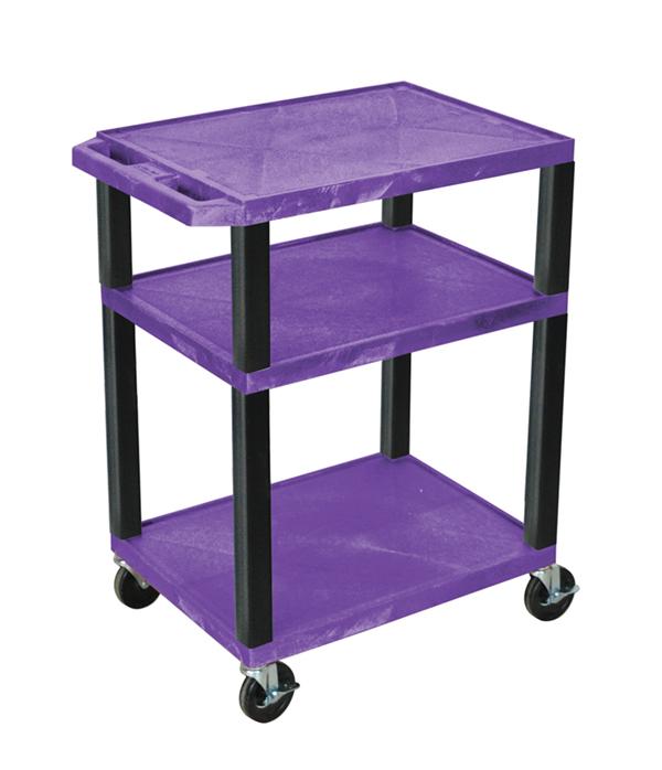 Luxor Tuffy Purple 3 Shelf AV Cart w/ Nickel Legs & Electric