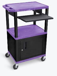 Luxor Tuffy Purple 42’’ 3 Shelf Cart W/ Black Pullout