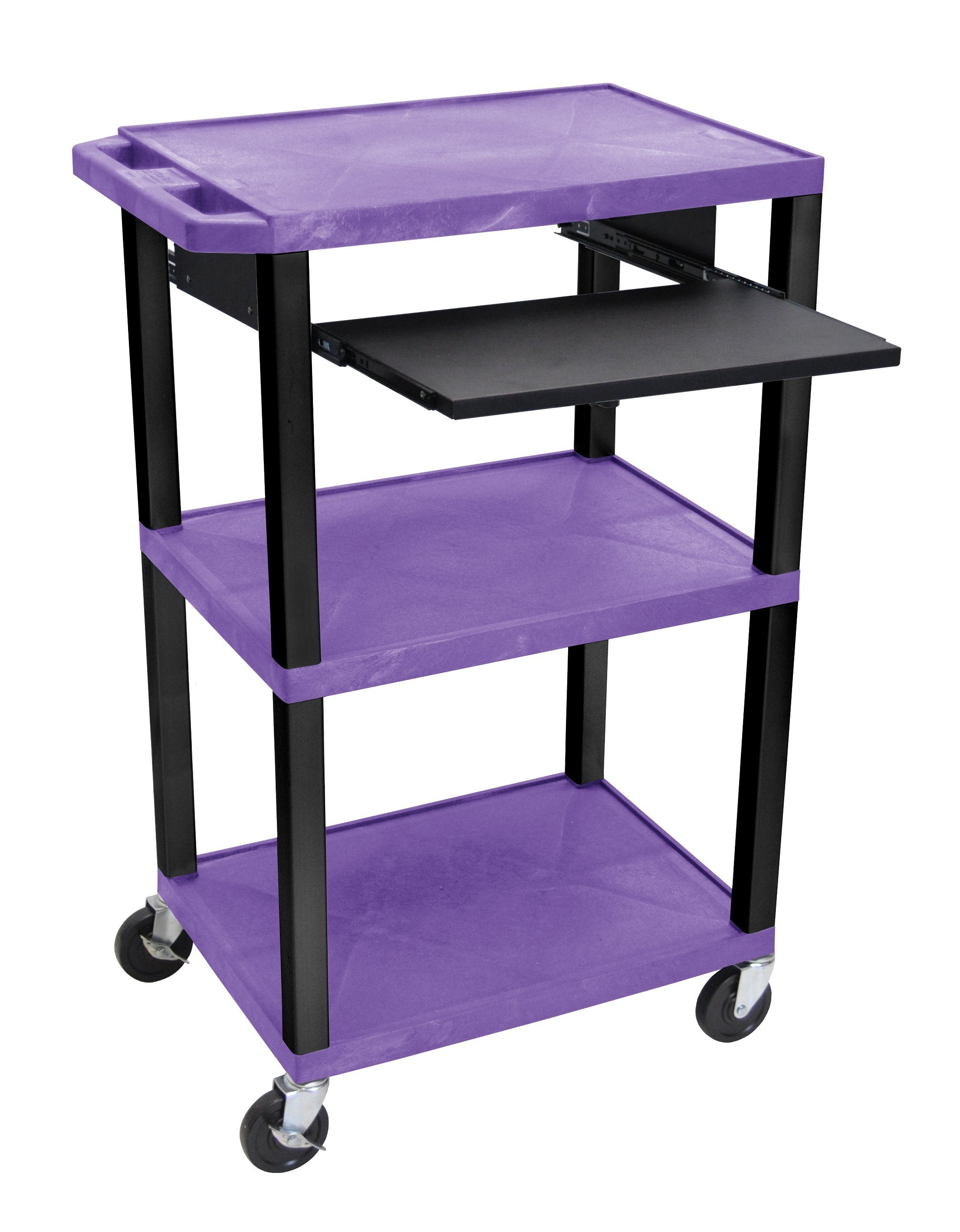 Luxor Tuffy Purple 42’’ 3 Shelf Cart W/ Black Pullout Shelf