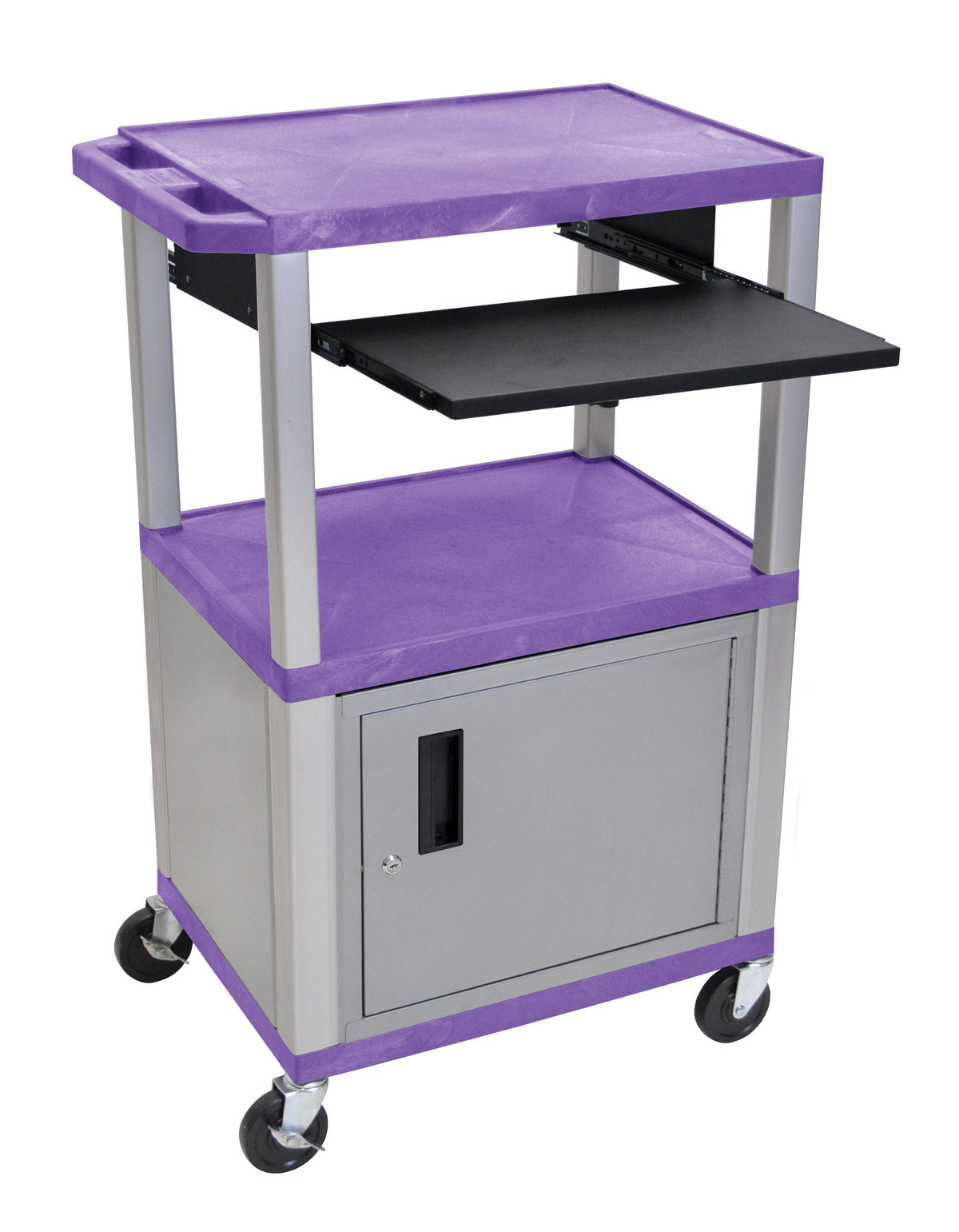 Luxor Tuffy Purple 42’’ 3 Shelf Cart W/ Black Pullout Shelf