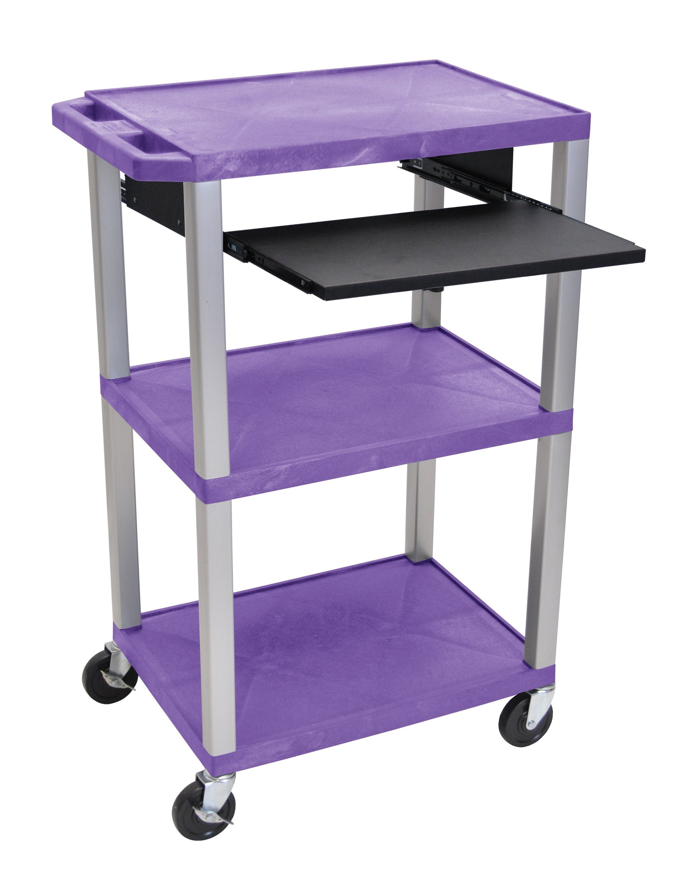 Luxor Tuffy Purple 42’’ 3 Shelf Cart W/ Black Pullout Shelf