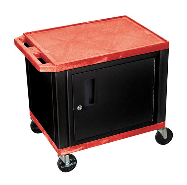 Luxor Tuffy Red 2 Shelf AV Cart W/ Black Legs Cabinet &