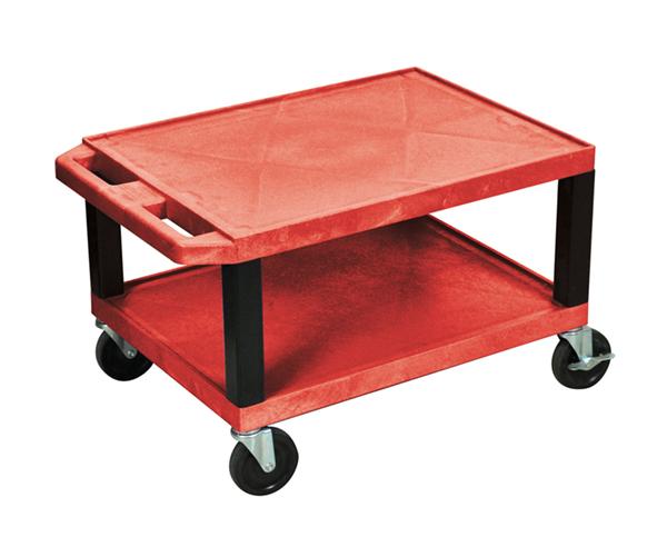 Luxor Tuffy Red 2 Shelf AV Cart w/ Black Legs & Electric