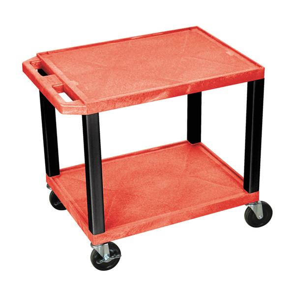 Luxor Tuffy Red 2 Shelf AV Cart w/ Black Legs & Electric