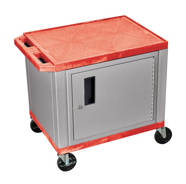 Luxor Tuffy Red 2 Shelf AV Cart W/ Nickel Legs Cabinet &