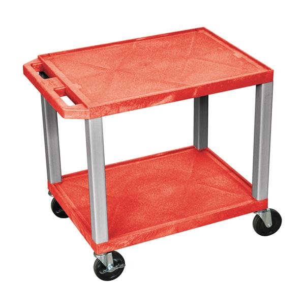 Luxor Tuffy Red 2 Shelf AV Cart w/ Nickel Legs & Electric