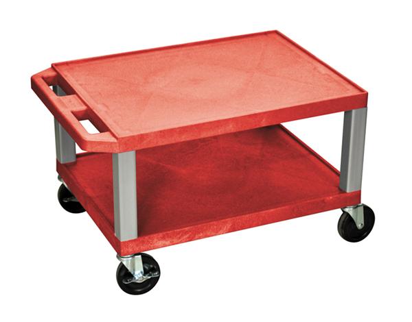 Luxor Tuffy Red 2 Shelf AV Cart w/ Nickel Legs & Electric
