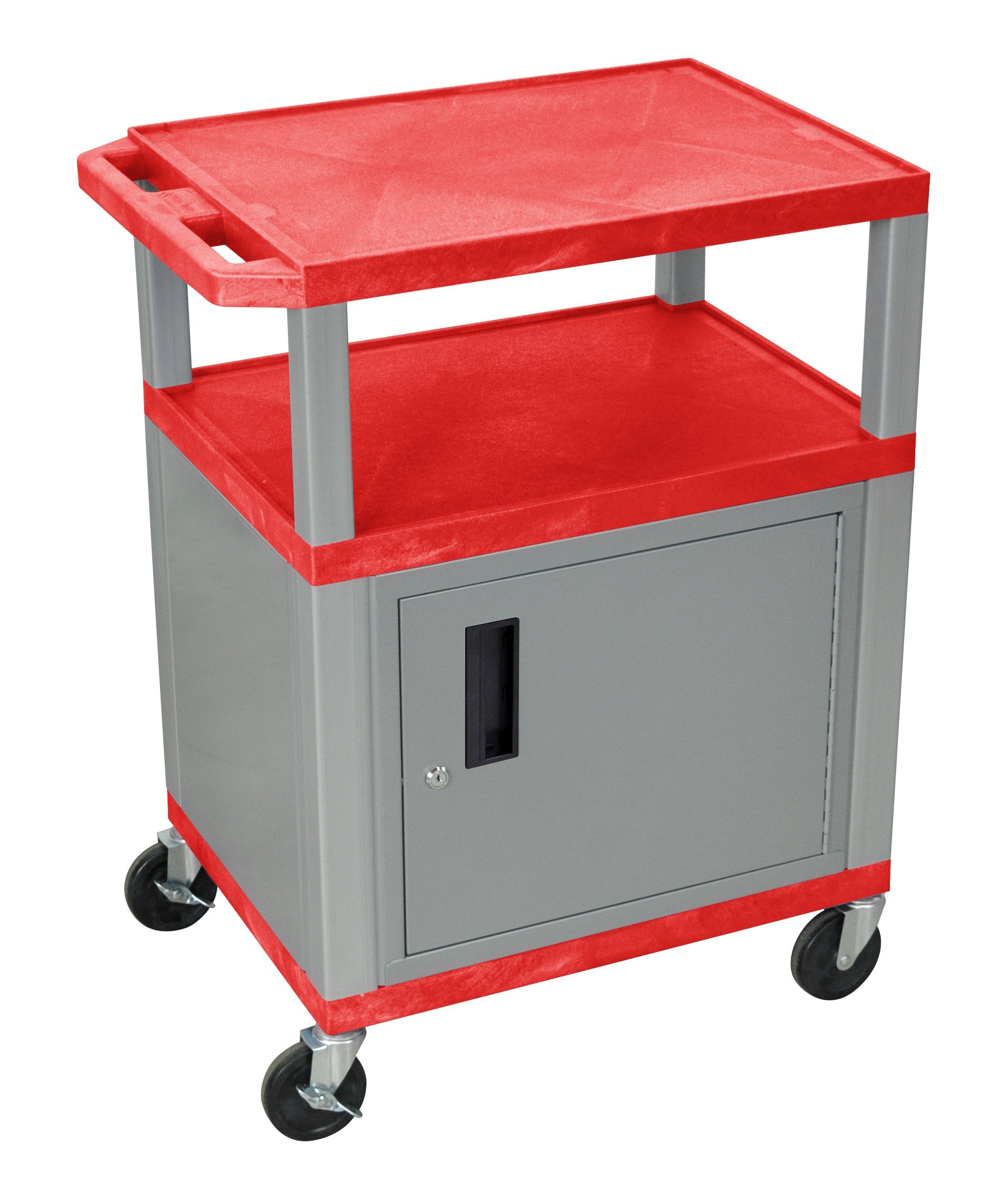 Luxor Tuffy Red 3 Shelf AV Cart w/ Black Legs & Electric
